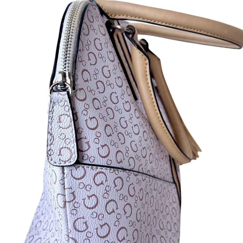 GUESS WHITE & TAN DOUBLE HANDLE HANDBAG SHOULDER PURSE - Picture 8 of 11